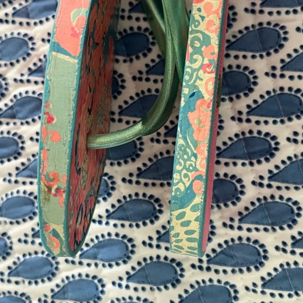 Lilly Pulitzer Turquoise‎ Tropical Vibe Flip Flips Size 7/8